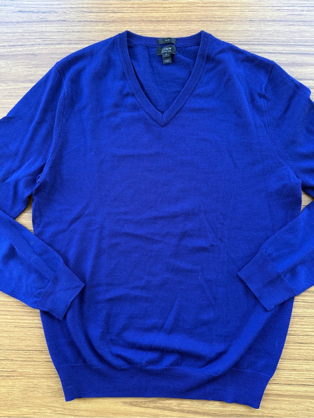 J.Crew Men’s Merino Wool V-Neck Sweater Royal Blue Slim Fit